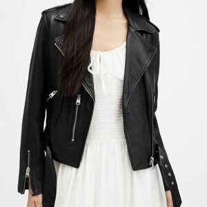 All Saints Balfern Leather Motorcycle Biker Jacket in Black